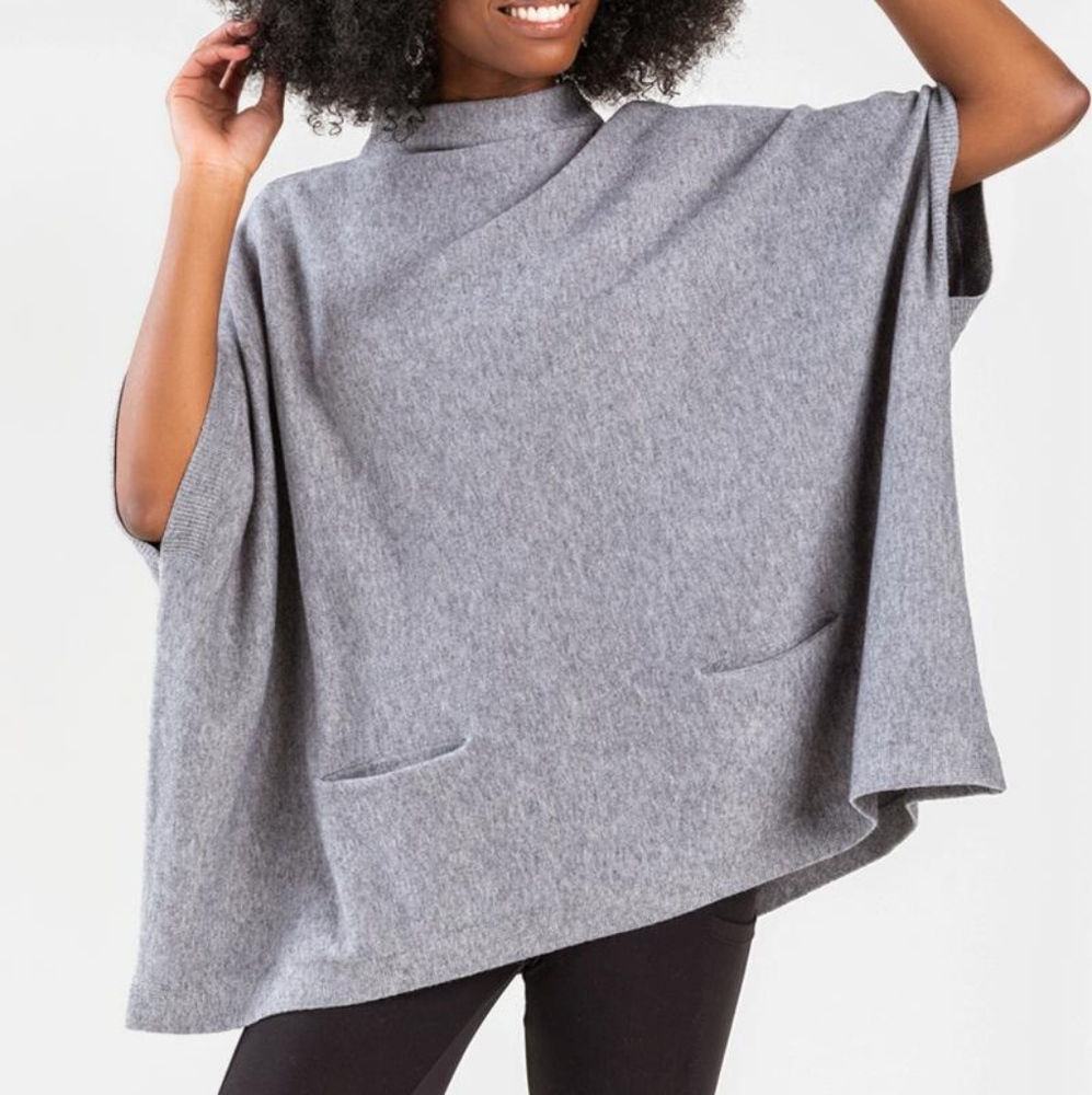 Grey Mock Neck Poncho